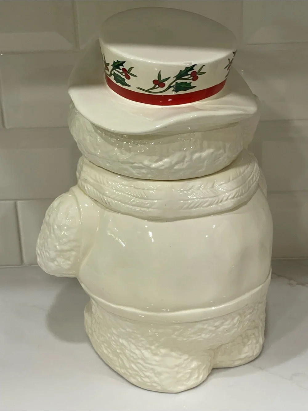 Formalities by Baum Bros Snowman Christmas Holly Ceramic Cookie Jar 11 in